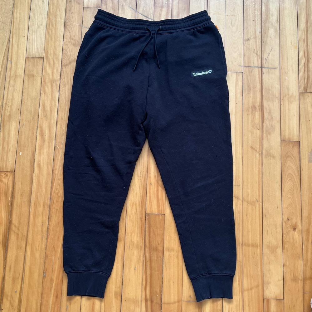 Timberland Mens Black Logo Jogger Sweatpants Fleece Lined Size Medium M
